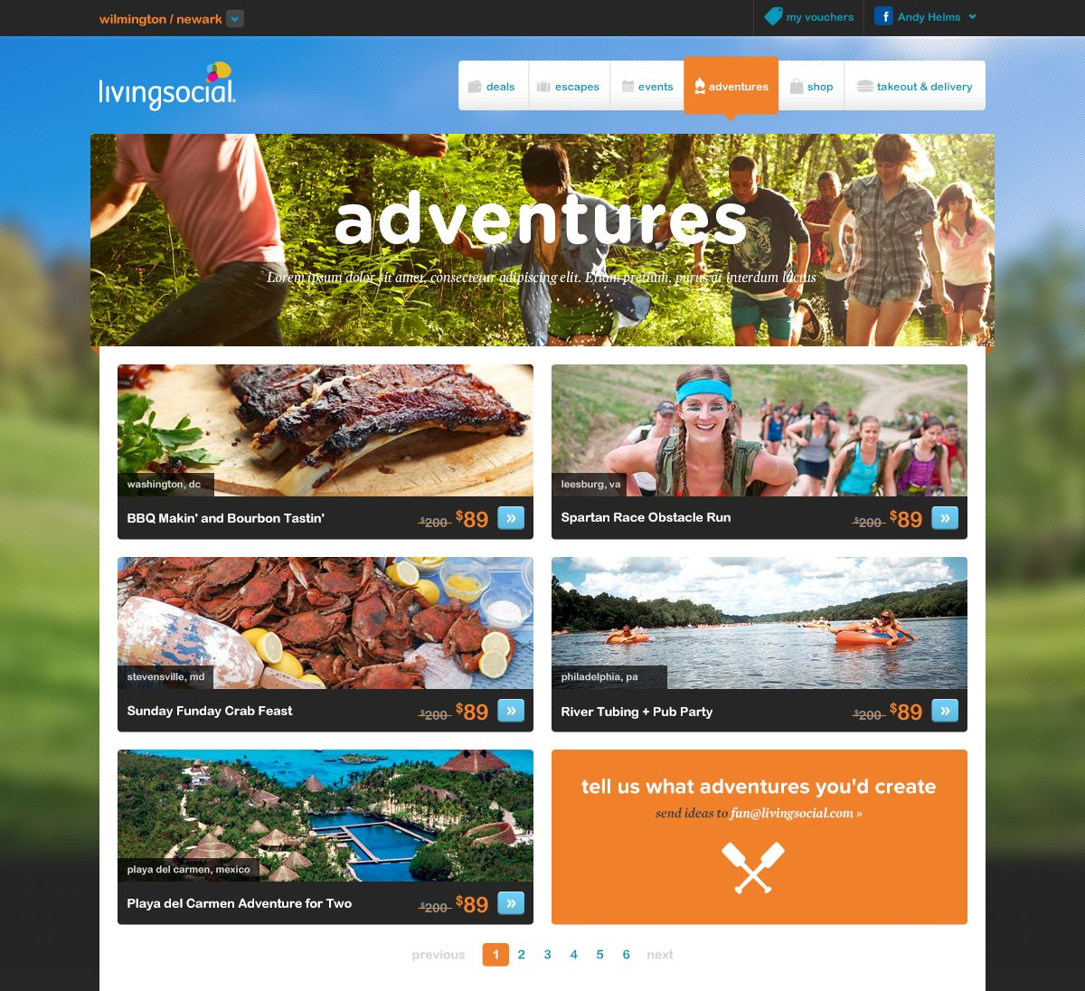 LivingSocial Adventures landing page