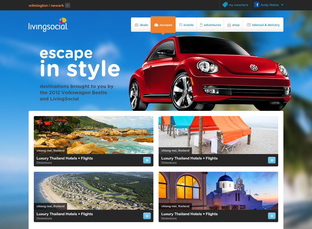 LivingSocial Escapes landing page